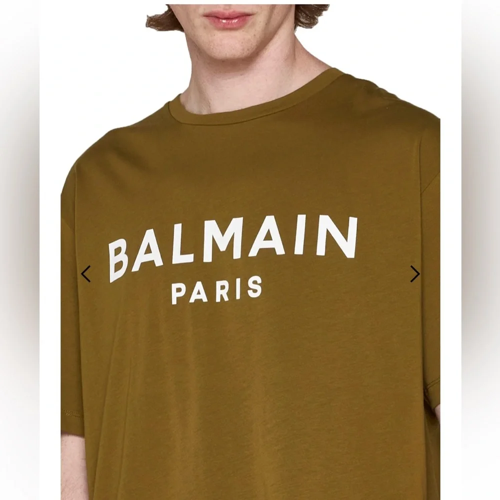 BALMAIN KHAKI COTTON CREWNECK LOGO T-SHIRT SIZE MEDIUM BRAND NEW - Picture 3 of 8